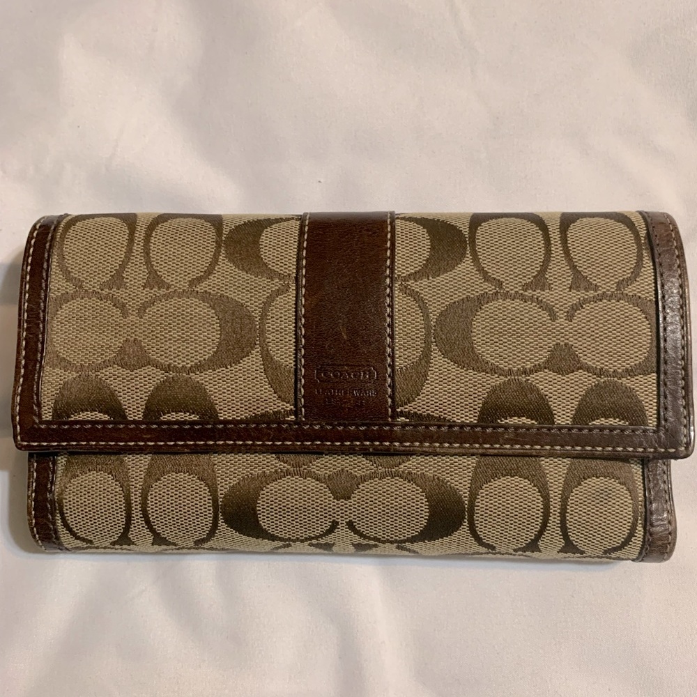 Coach Signature Brown/Tan Checkbook Wallet